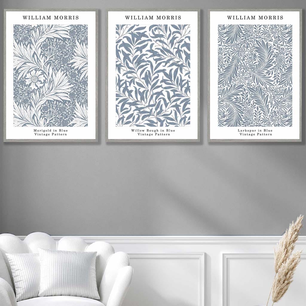 Muurkunstset Bloemenprints in Blauw 3