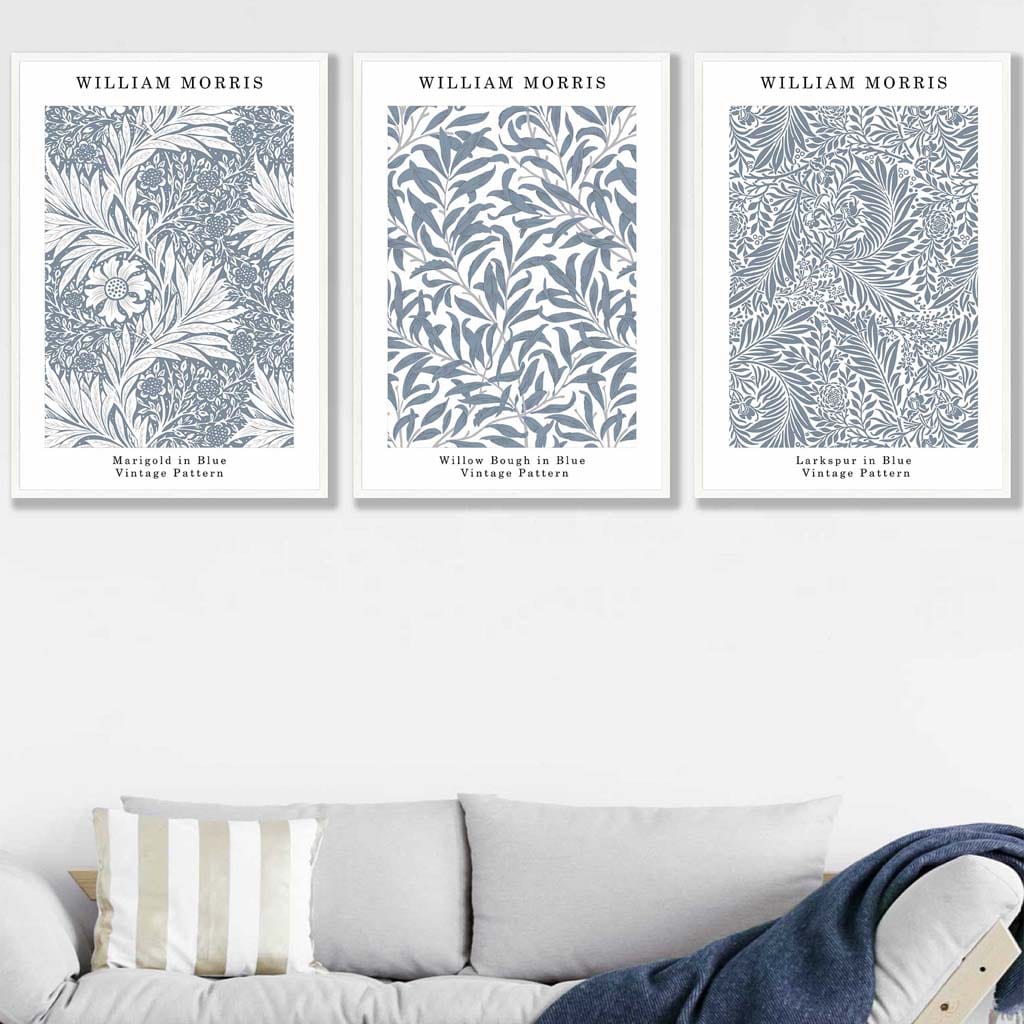 Muurkunstset Bloemenprints in Blauw 4