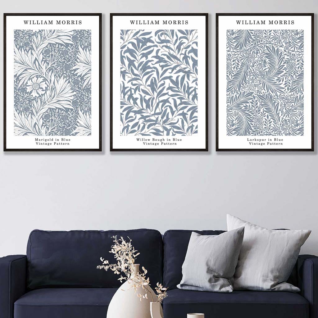 Muurkunstset Bloemenprints in Blauw 5