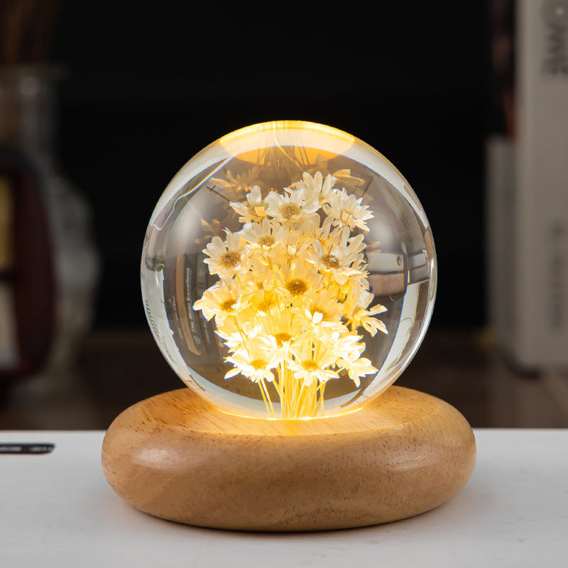 Nachtlampje Dandelion LED met Houten Voet voor Slaapkamer en Babykamer 13