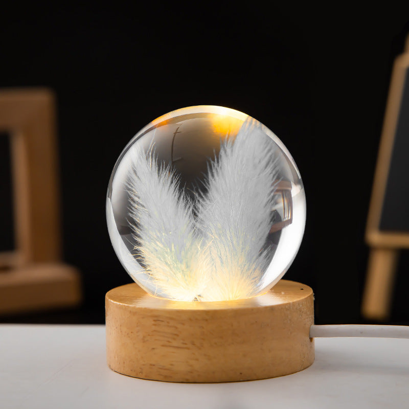 Nachtlampje Dandelion LED met Houten Voet voor Slaapkamer en Babykamer 2