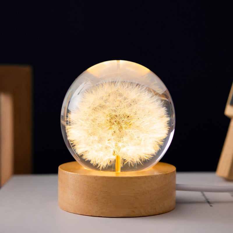 Nachtlampje Dandelion LED met Houten Voet voor Slaapkamer en Babykamer 3