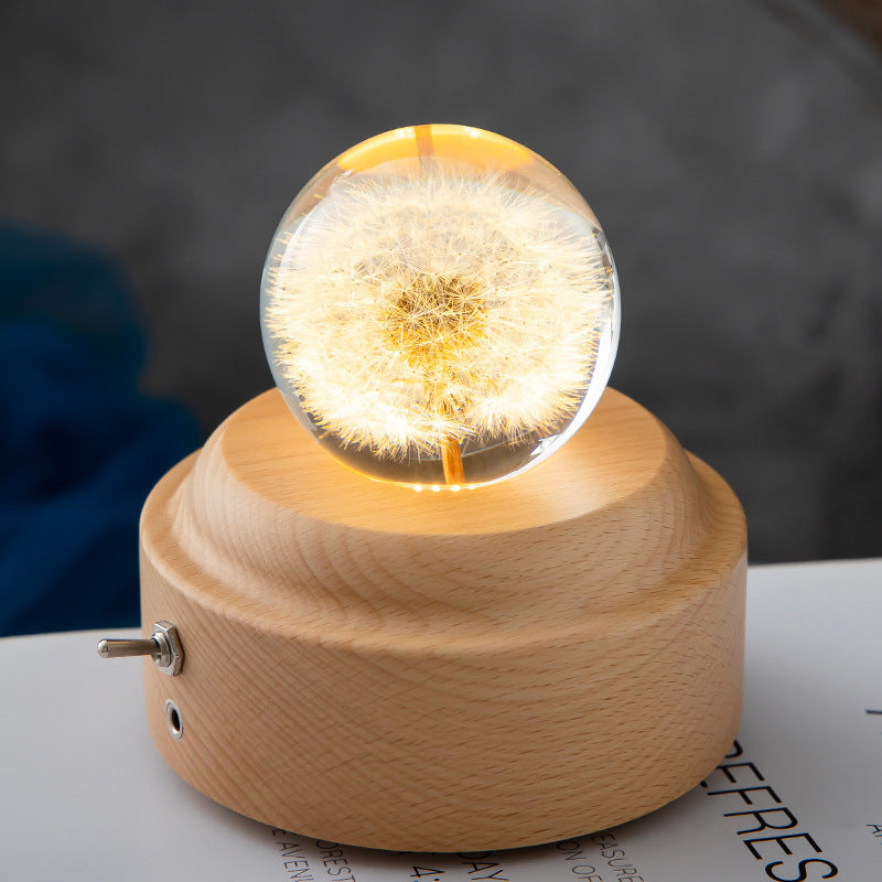 Nachtlampje Dandelion LED met Houten Voet voor Slaapkamer en Babykamer 4