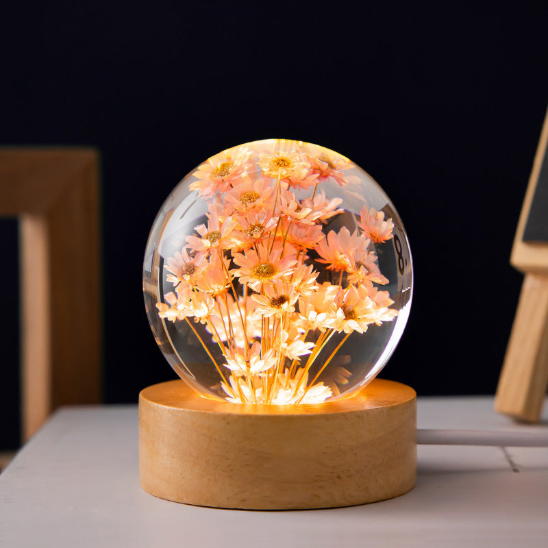 Nachtlampje Dandelion LED met Houten Voet voor Slaapkamer en Babykamer 7