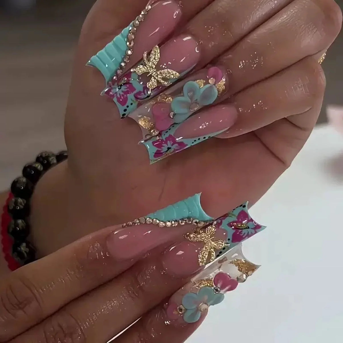 Nagelverlengingen Dames Bloemenmotief Artistiek Design 0