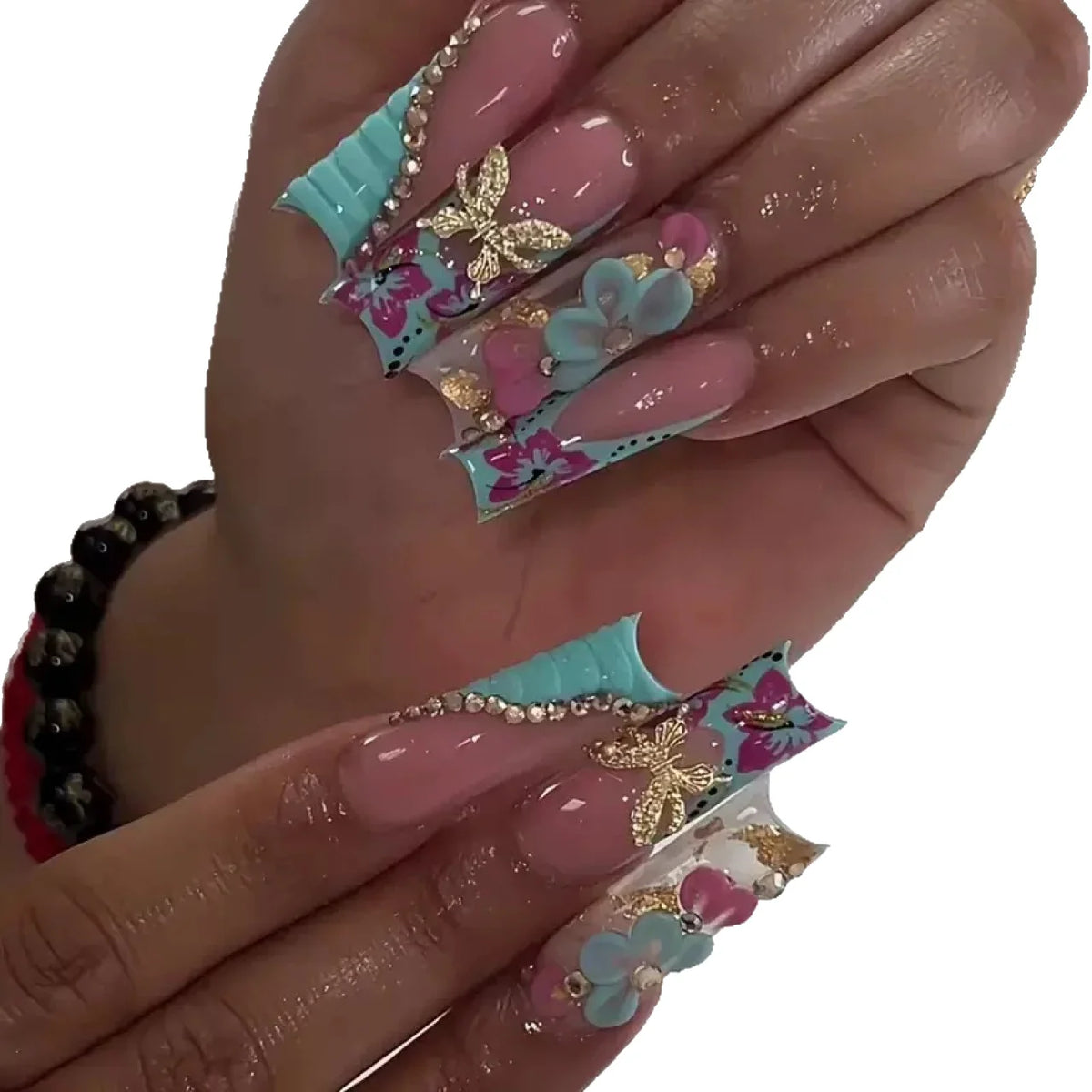 Nagelverlengingen Dames Bloemenmotief Artistiek Design 4