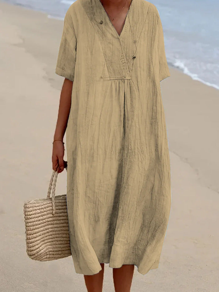 Variant image for Dames Jurk Lichtblauw V-hals Maxi Katoen-3