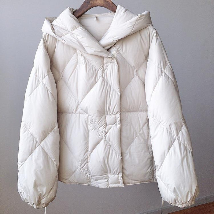 Dames Winterjas Korte Cocoon Met Capuchon Diamond Puffer