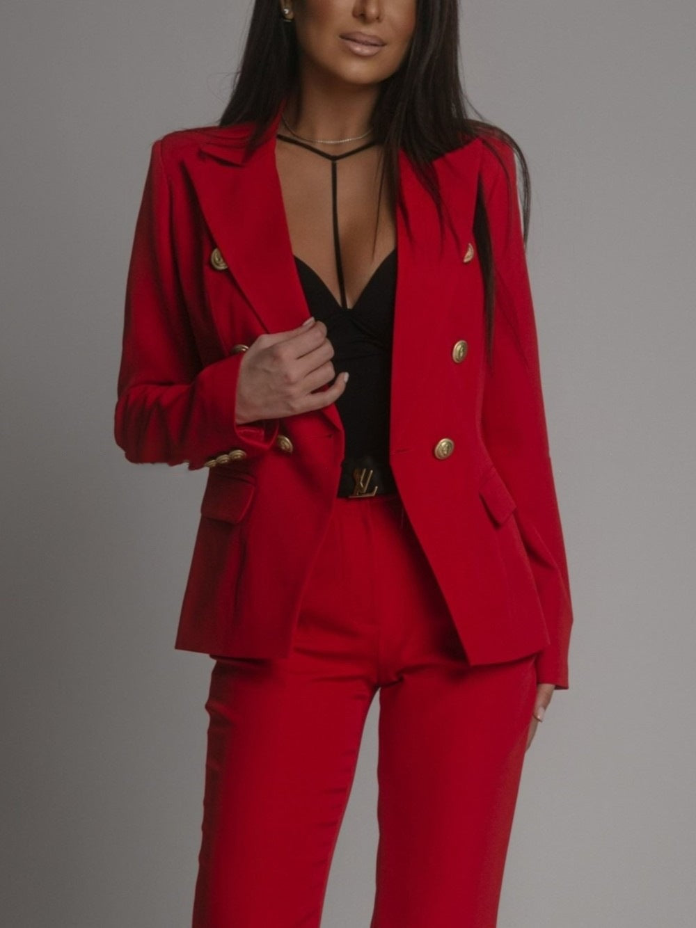 Vrouwen Dubbelgeknopte Blazer en Broekset met Tailored Fit