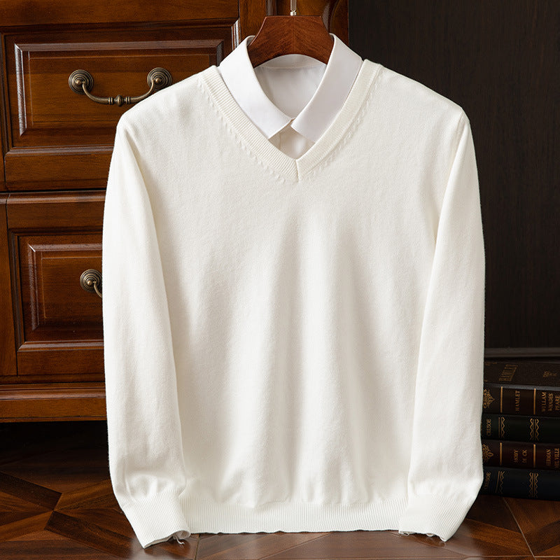 Heren V-hals Trui Merino Wol