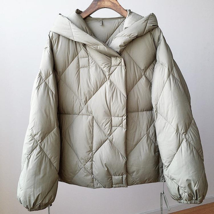 Dames Winterjas Korte Cocoon Met Capuchon Diamond Puffer