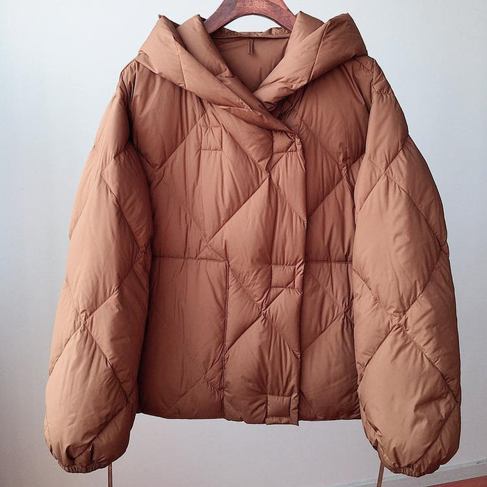 Dames Winterjas Korte Cocoon Met Capuchon Diamond Puffer