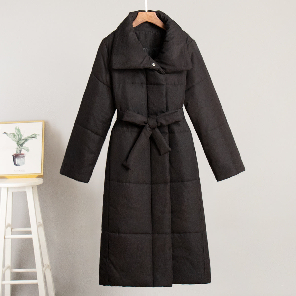 Dames Lange Winterjas Met Riem