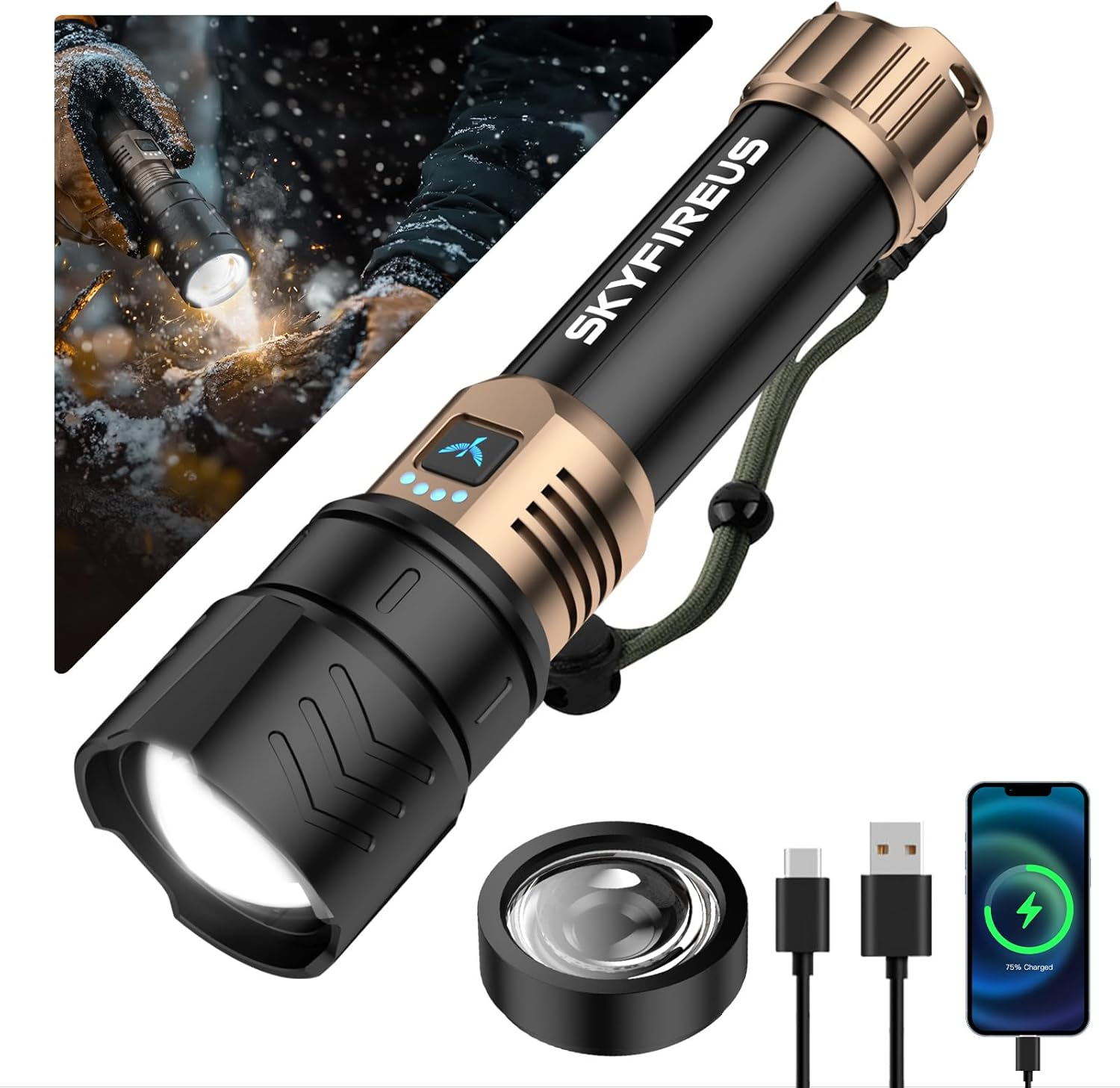 Oplaadbare Zaklamp met Zoomfunctie en LED Licht voor Buitenactiviteiten 0