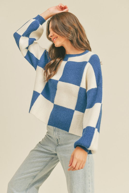 Oversized Pullover Ruitpatroon Kobalt 1