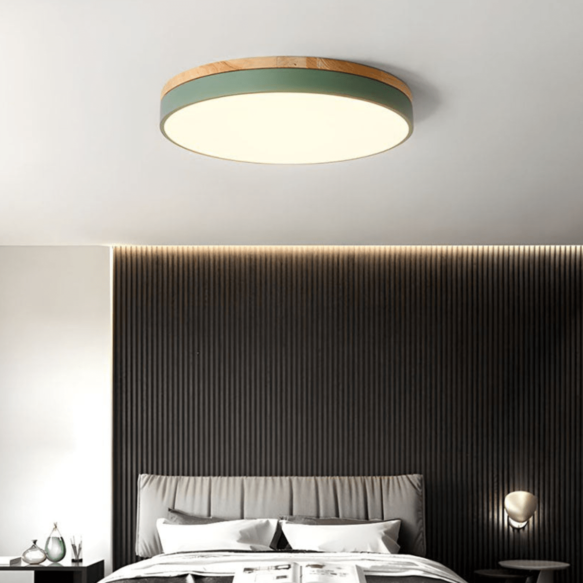 Plafondlamp met Natuurlijke Houtnerf en Groen Accent 3