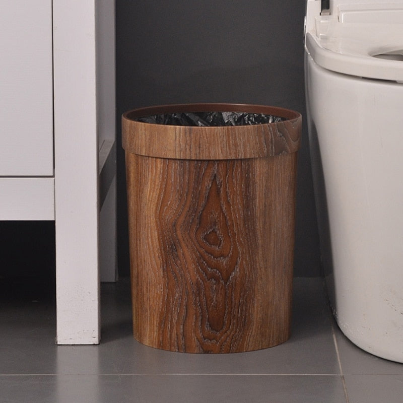 Retro Prullenbak voor Keuken en Badkamer met Houtnerf Design 0