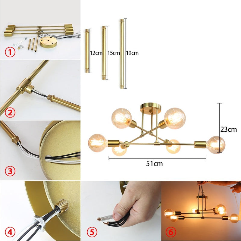 6 Hoofden Industriële Plafondlampen