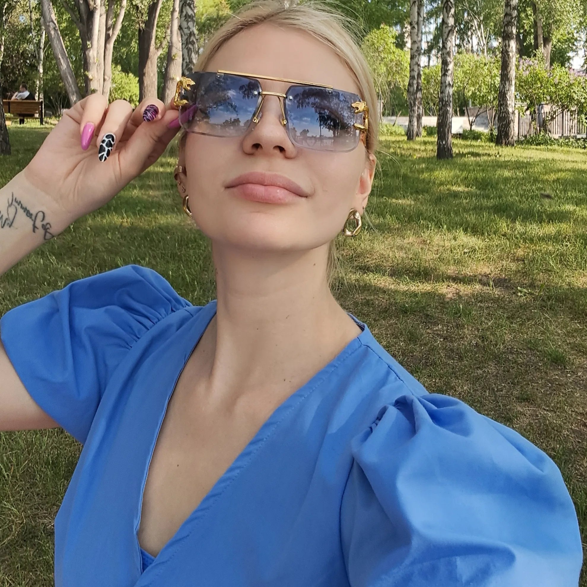 Luxe Vierkante Randloze Zonnebril