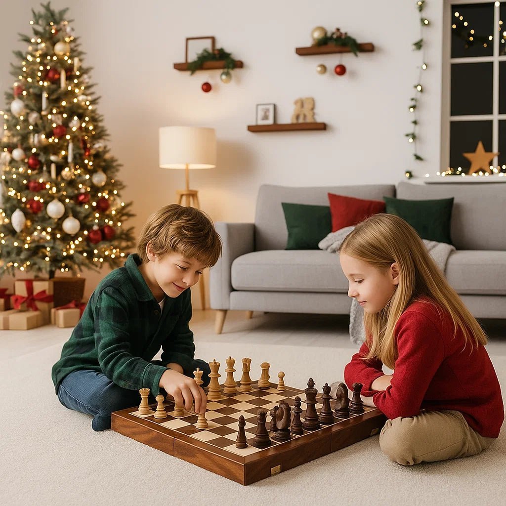 Schaakspel Opvouwbaar Met Houten Bord En Handgemaakte Schaakstukken 0