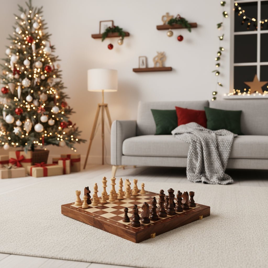Schaakspel Opvouwbaar Met Houten Bord En Handgemaakte Schaakstukken 2