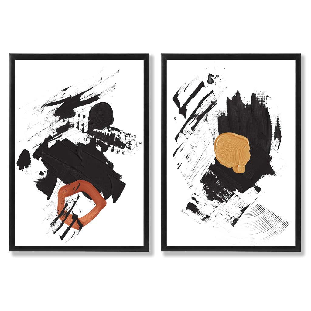 Set van 2 Abstracte Kunstafdrukken met Zwart en Geel 0