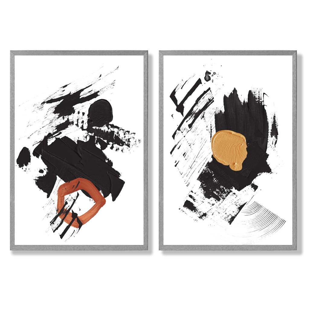 Set van 2 Abstracte Kunstafdrukken met Zwart en Geel 5