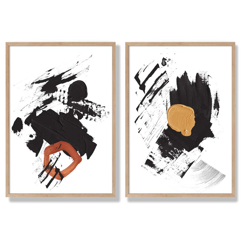 Set van 2 Abstracte Kunstafdrukken met Zwart en Geel 6