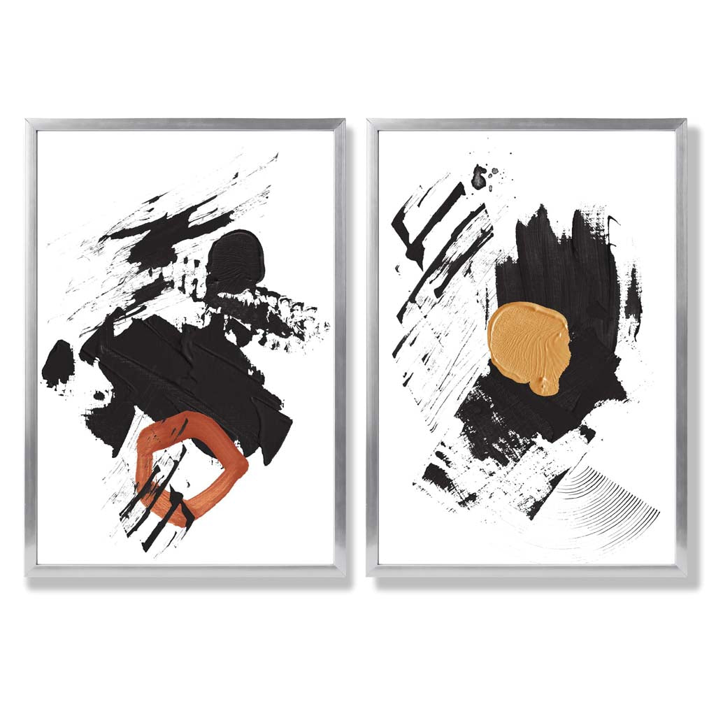Set van 2 Abstracte Kunstafdrukken met Zwart en Geel 9