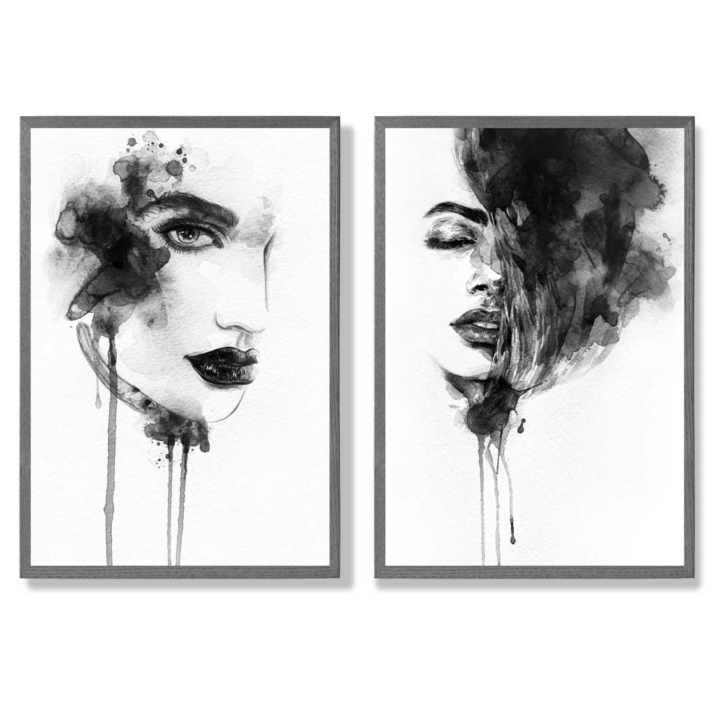 Set van 2 Ingelijste Kunstafdrukken Zwart-Wit voor Modefans 4