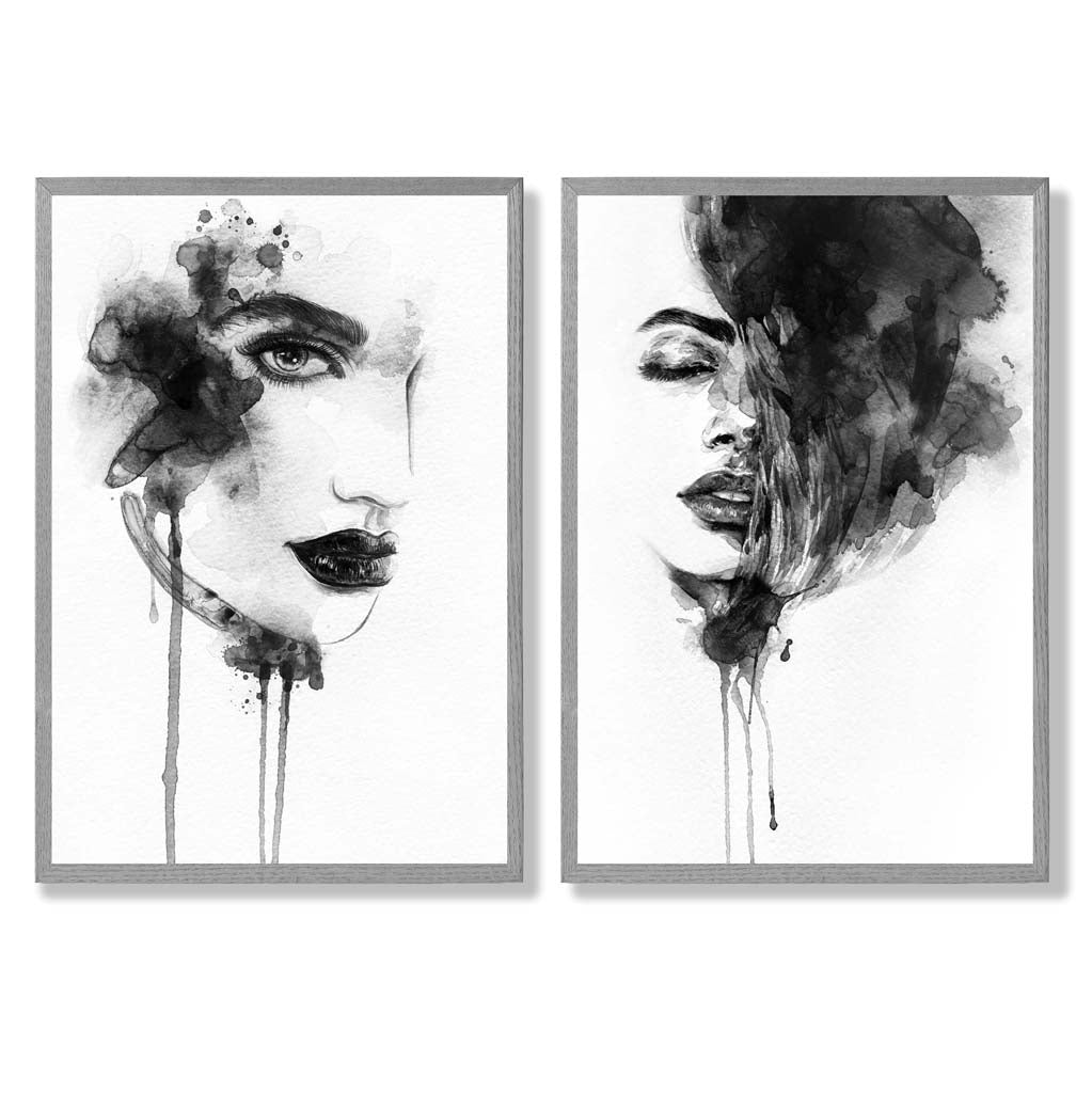 Set van 2 Ingelijste Kunstafdrukken Zwart-Wit voor Modefans 5
