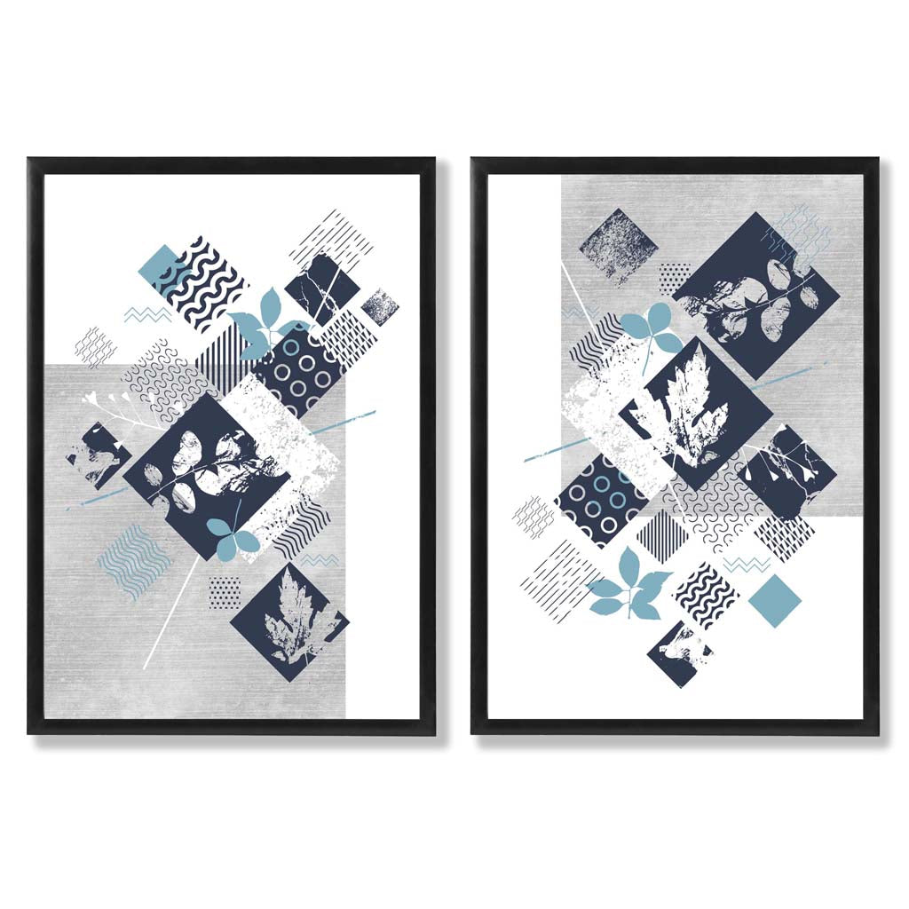 Set van 2 Kunstafdrukken Bloemen in Mixed Media Stijl 0