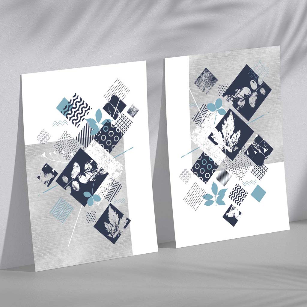 Set van 2 Kunstafdrukken Bloemen in Mixed Media Stijl 2