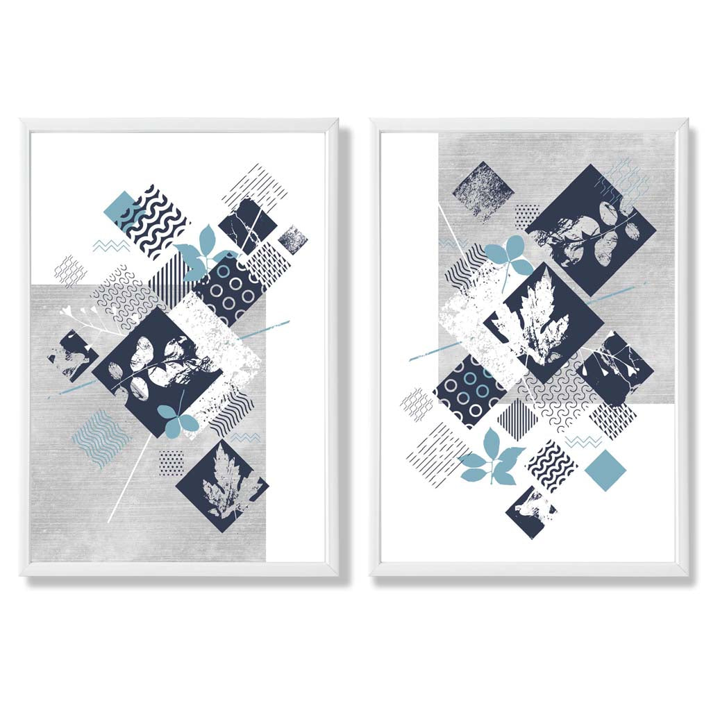 Set van 2 Kunstafdrukken Bloemen in Mixed Media Stijl 3