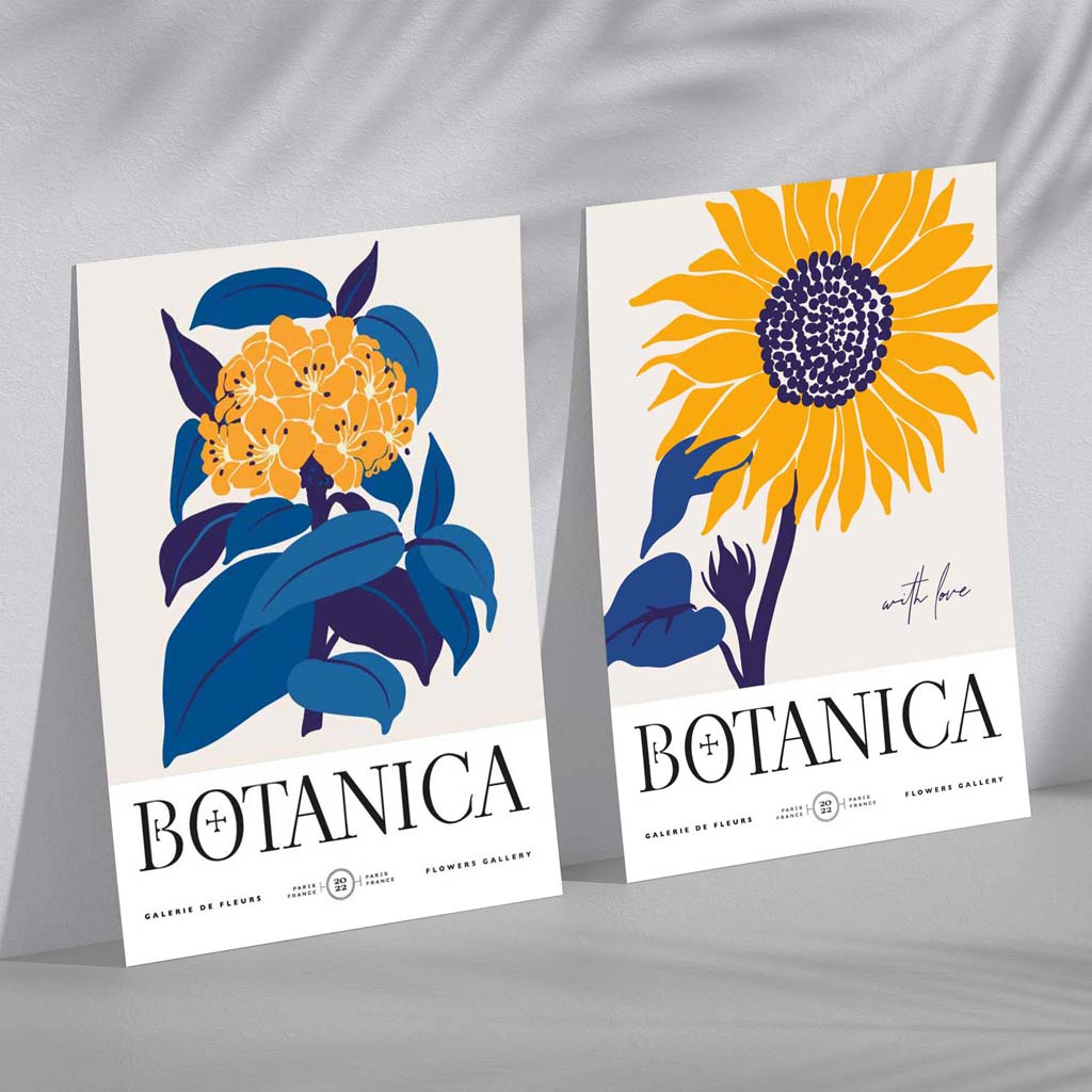 Set van 2 Kunstprints Zonnebloemen Vrolijke Wanddecoratie 0