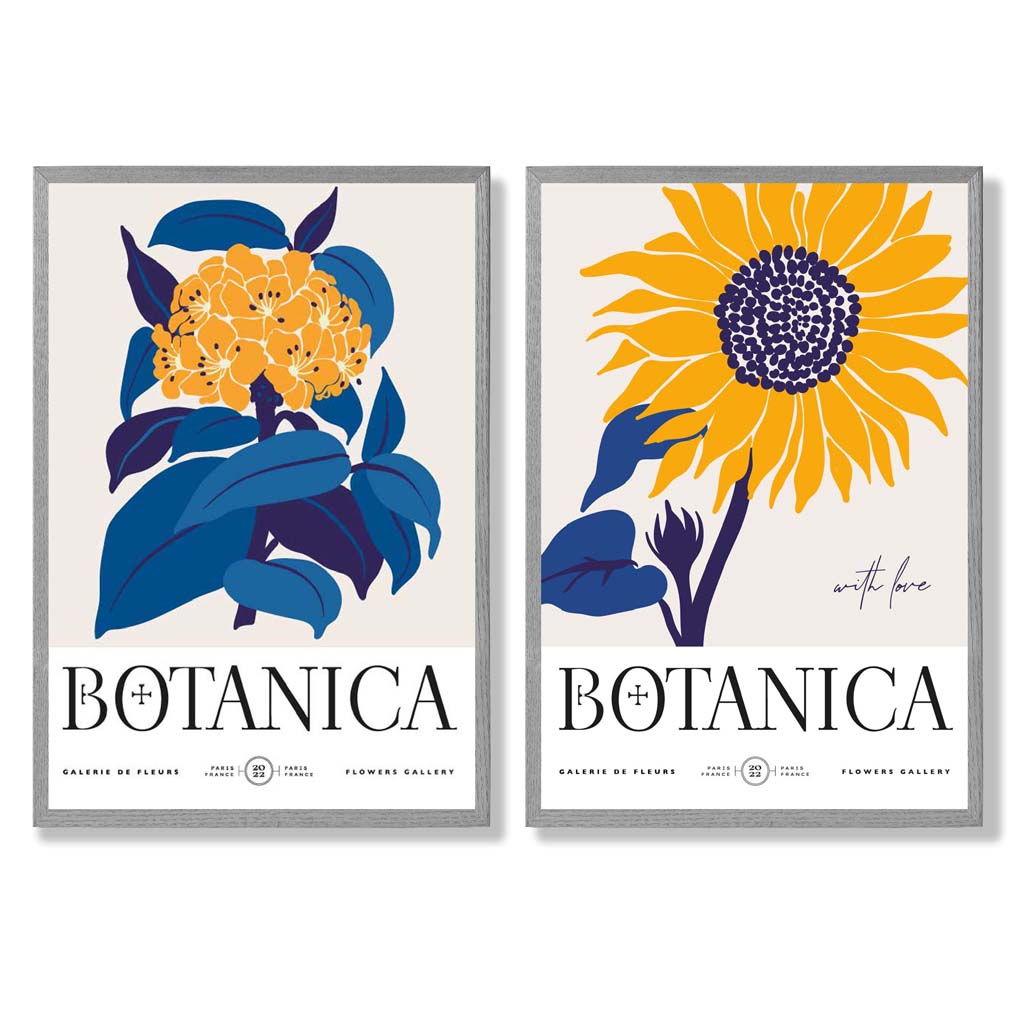 Set van 2 Kunstprints met Zonnebloemen in Blauw en Geel 5