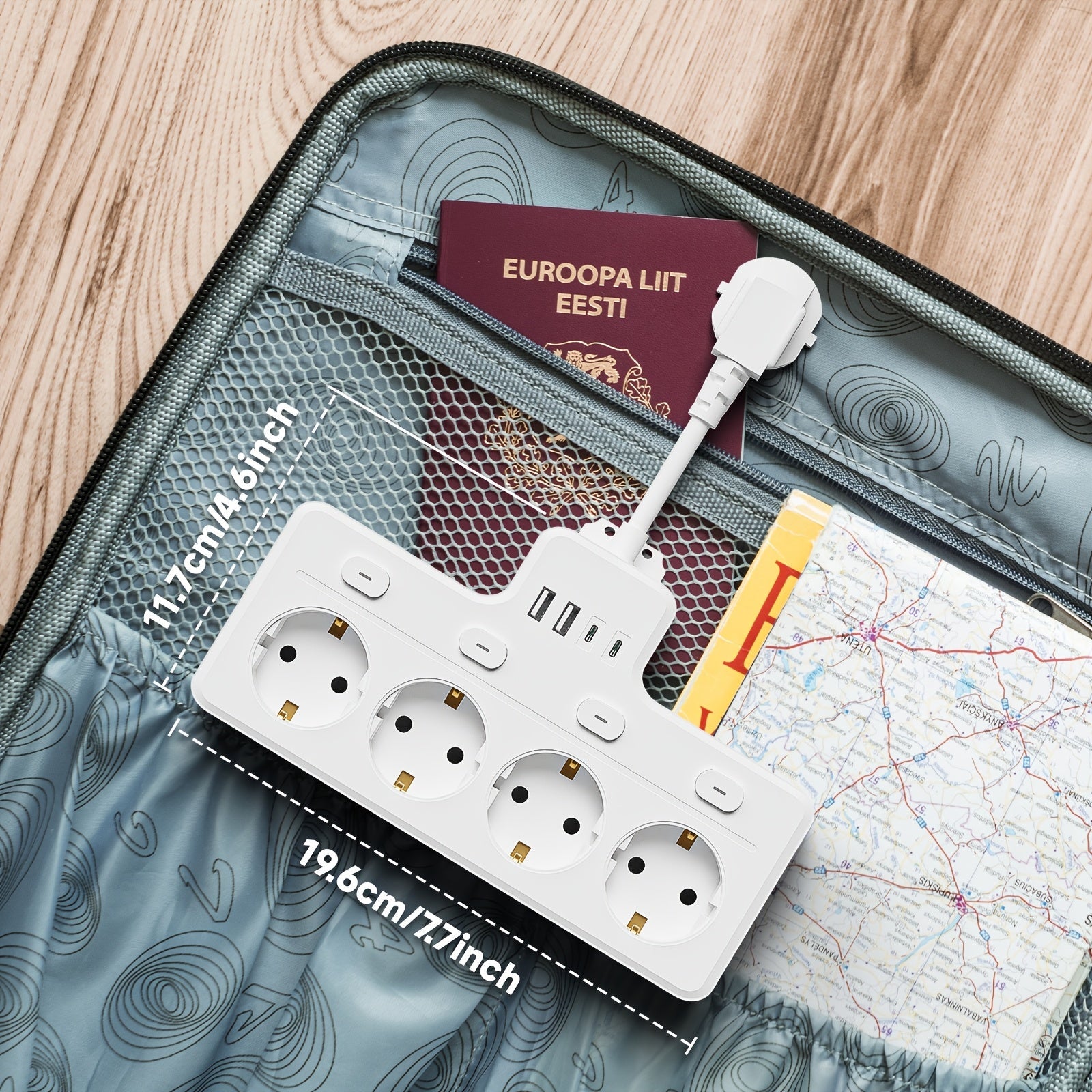 Stekkerdoos Met USB 7-in-1 Voor Thuis En Kantoor Met 4 AC-aansluitingen En Type-C Lader 2