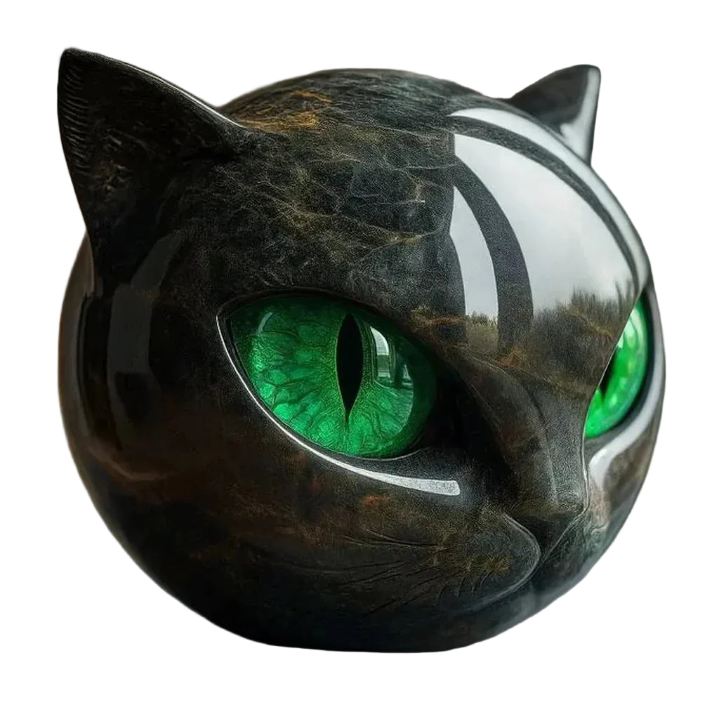 Sculptuur van een zwarte kattenkop in modern design