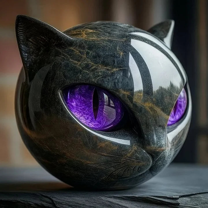 Sculptuur van een zwarte kattenkop in modern design