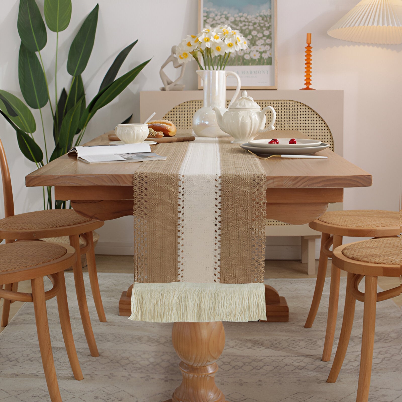 Tafelloper Boho Macrame met Franjes 2