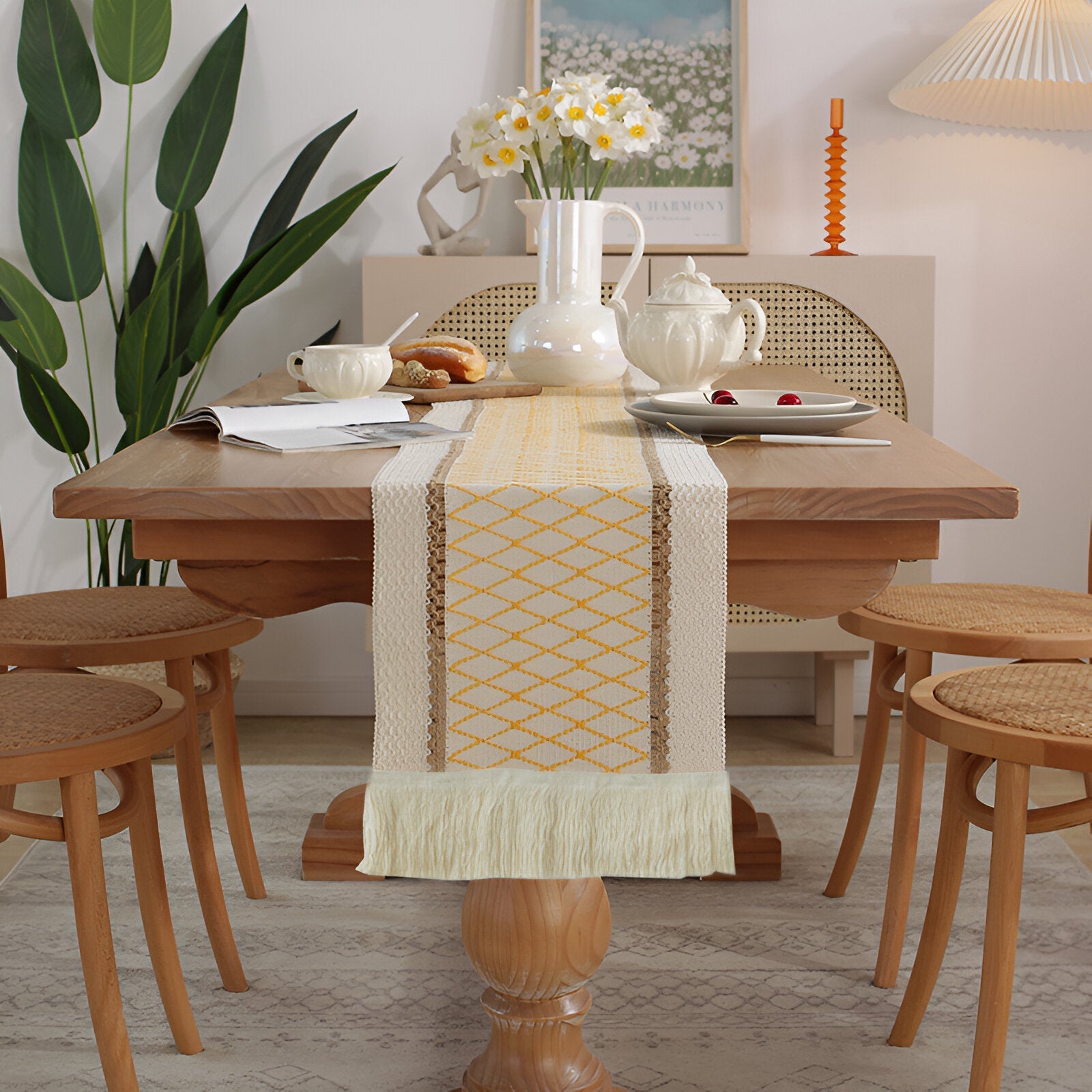 Tafelloper Boho Macrame met Franjes 3