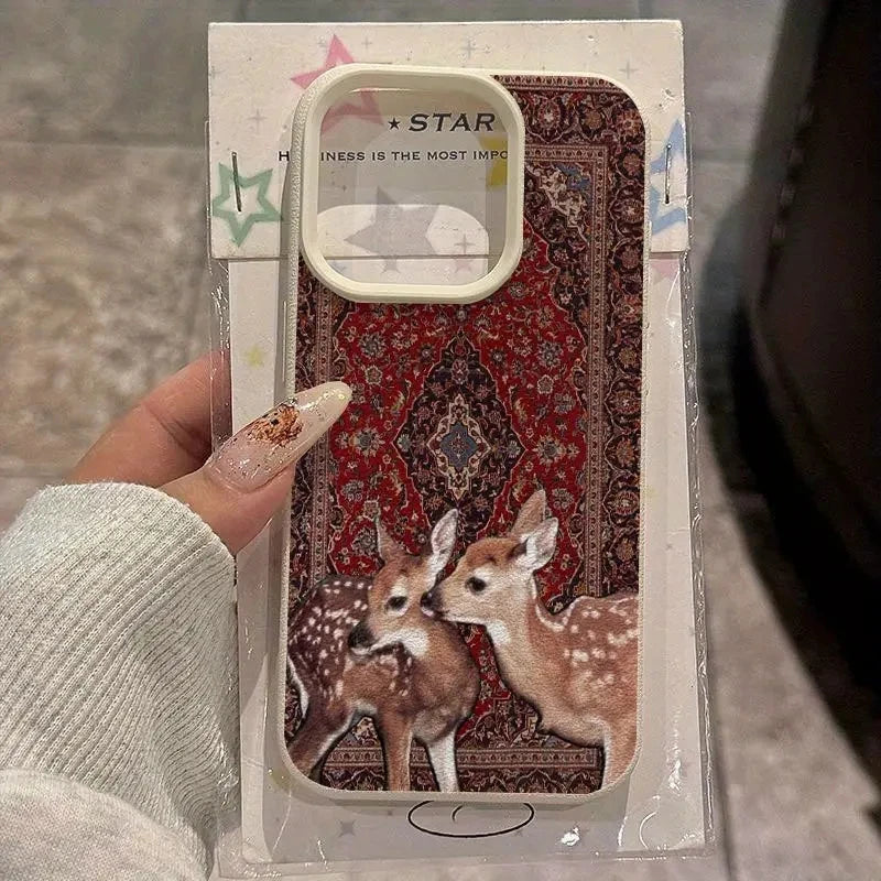 Telefoonhoesje iPhone 13 Vintage Bloem Herten Bumper Case 4