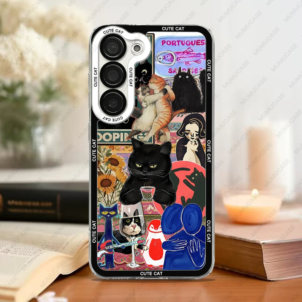 Telefoonhoesje voor Samsung Galaxy met Kat Collage 6