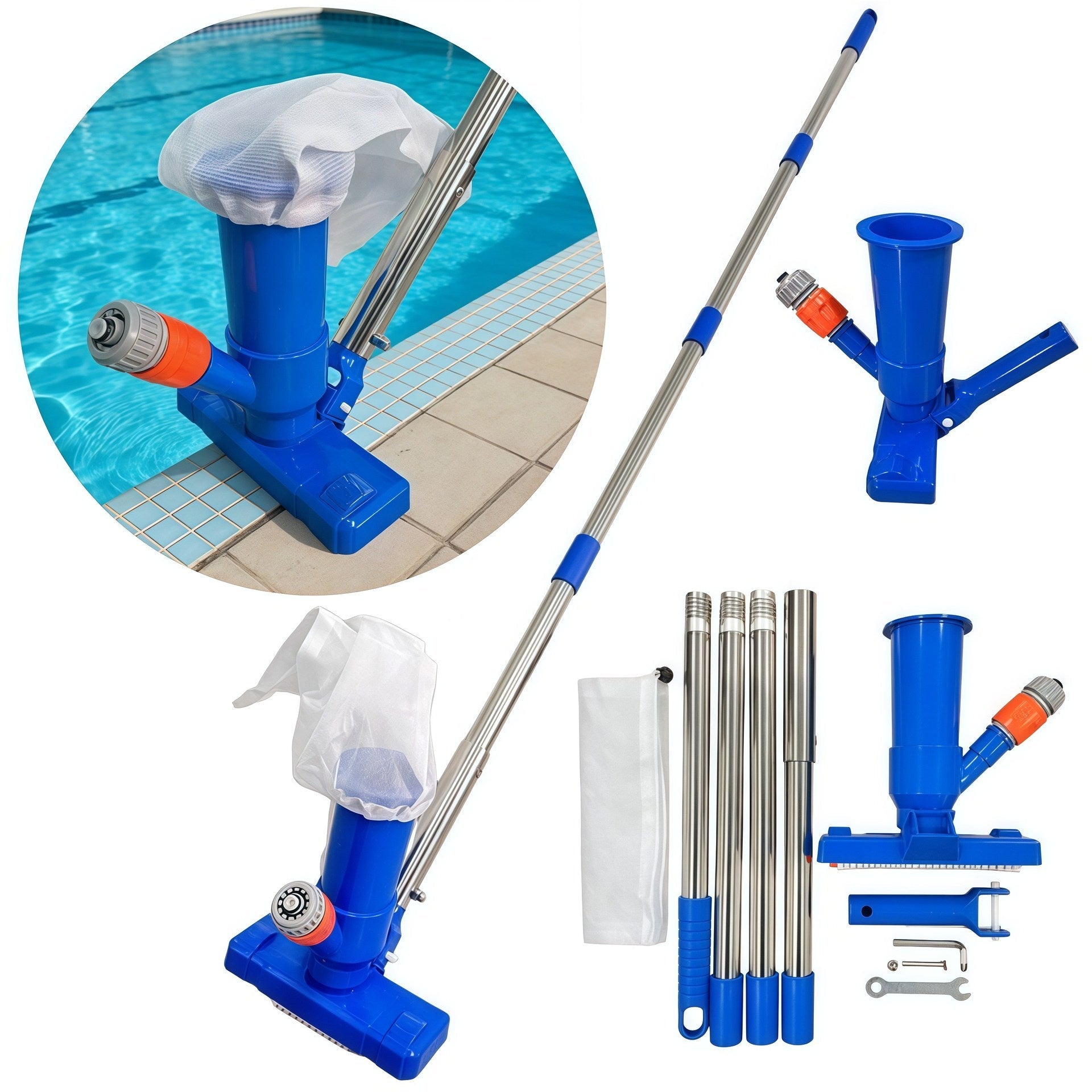 Telescopische Zwembadstofzuiger met Borstelkop en Bladzak voor Effectieve Reiniging 1