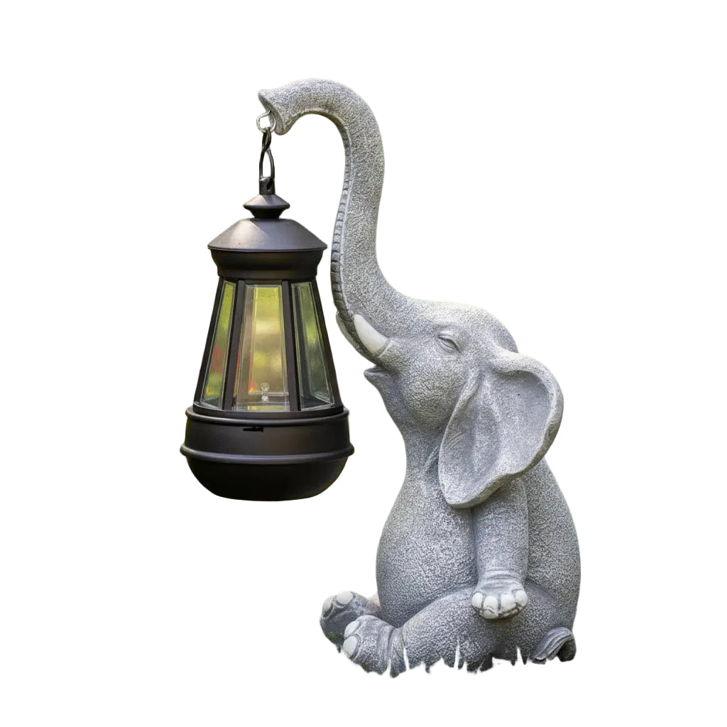 Tuinbeeld Olifant met Zonnelantaarn voor Buiten - Decoratief Tuinornament met Verlichting 0