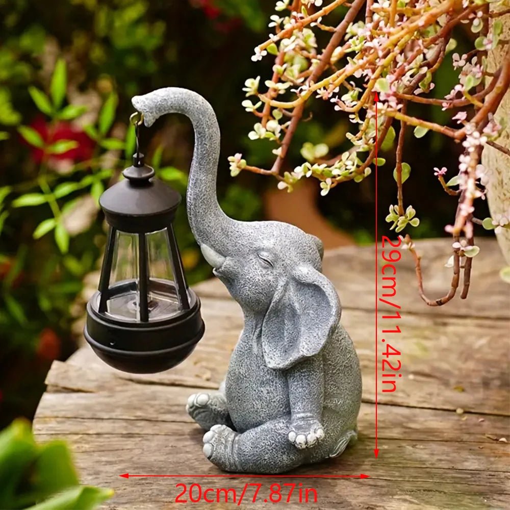 Tuinbeeld Olifant met Zonnelantaarn voor Buiten - Decoratief Tuinornament met Verlichting 2