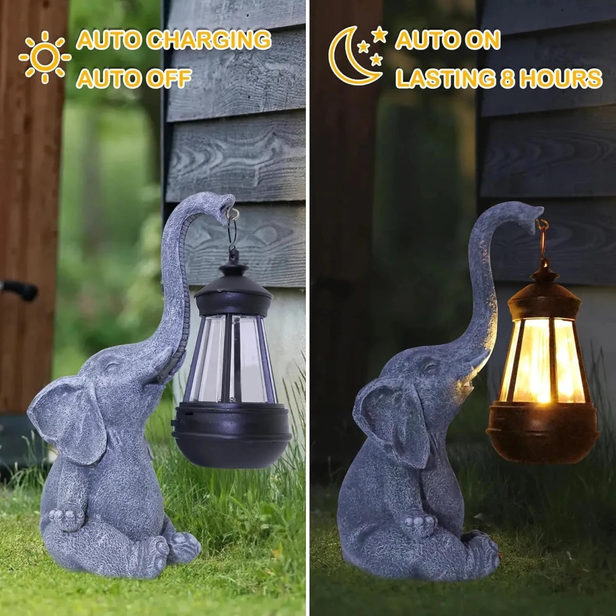 Tuinbeeld Olifant met Zonnelantaarn voor Buiten - Decoratief Tuinornament met Verlichting 3