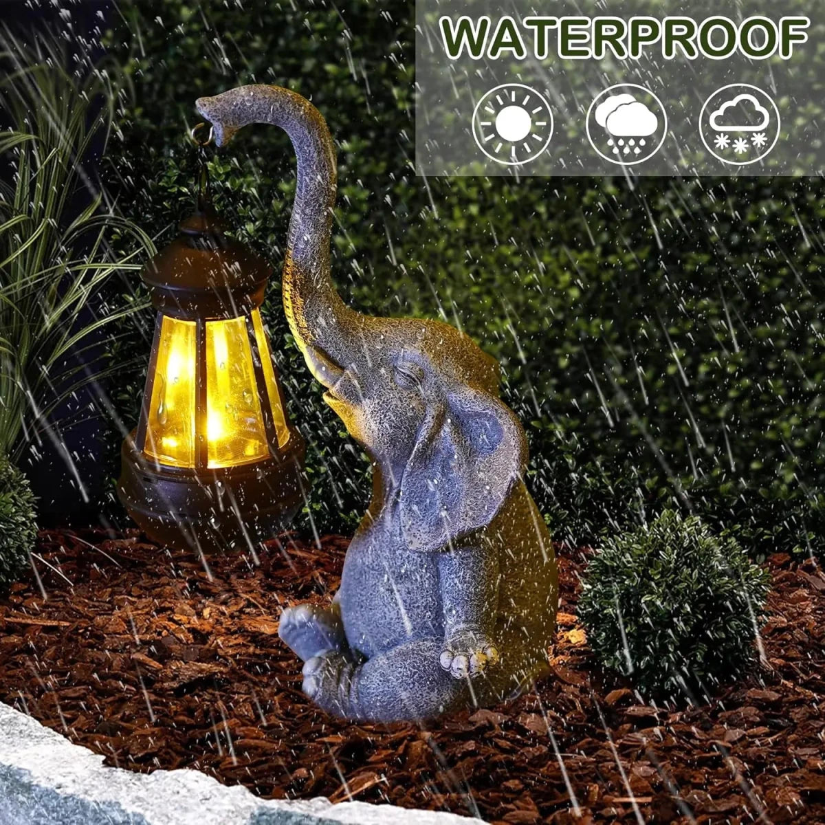 Tuinbeeld Olifant met Zonnelantaarn voor Buiten - Decoratief Tuinornament met Verlichting 4