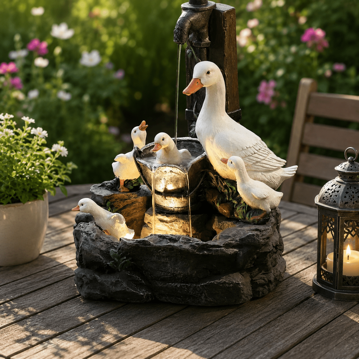 Tuinbeeldje Eend en Eekhoorn Motief Decoratief voor Buiten 2