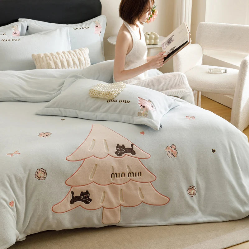 Unisex Beddenset Kerstthema 4-delig Fleece-look 0